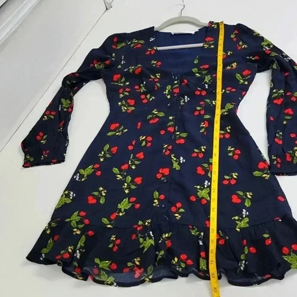 LONG SLEEVE BUTTON FRONT RUFFLE DRESS - Picture 11 of 15